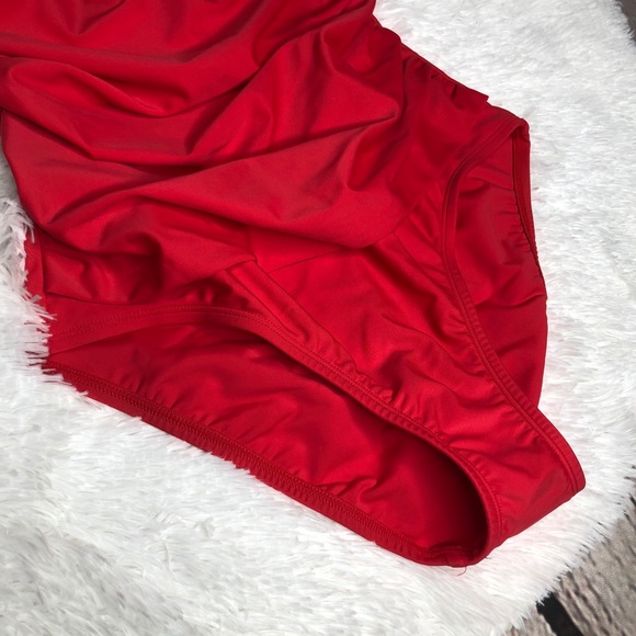 Ellen Tracy red eyelet opening 1 piece swim suit - Picture 3 of 9